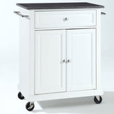Fast Furnishings White Kitchen Cart with Granite Top & Locking Casters